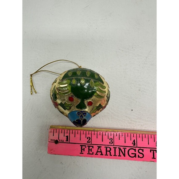 Vintage Gold Cloisonne Enamel Holly Berry Branch Design Christmas Tree Ornament - Picture 7 of 11